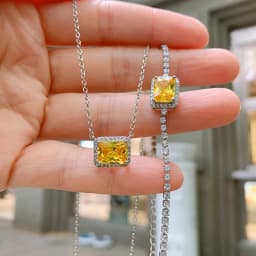 Women Jewelry Vintage 7*9mm High Quality Yellow Pink Blue Crystal Bracelet Necklace Party Fine Gift