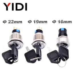 16mm 19mm 22mm Waterproof Metal Rotary Key Selector Switch 2 3 Position Stainless Steel Push Button Lock Switch Latching 1NO1NC