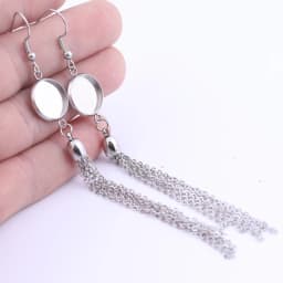 6pcs Stainless Steel Fit 12mm Cabochon Earring Base Blanks With Tassel Charms Diy Bezel Settings For Jewelry Making Supplies
