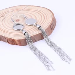 6pcs Stainless Steel Fit 12mm Cabochon Earring Base Blanks With Tassel Charms Diy Bezel Settings For Jewelry Making Supplies