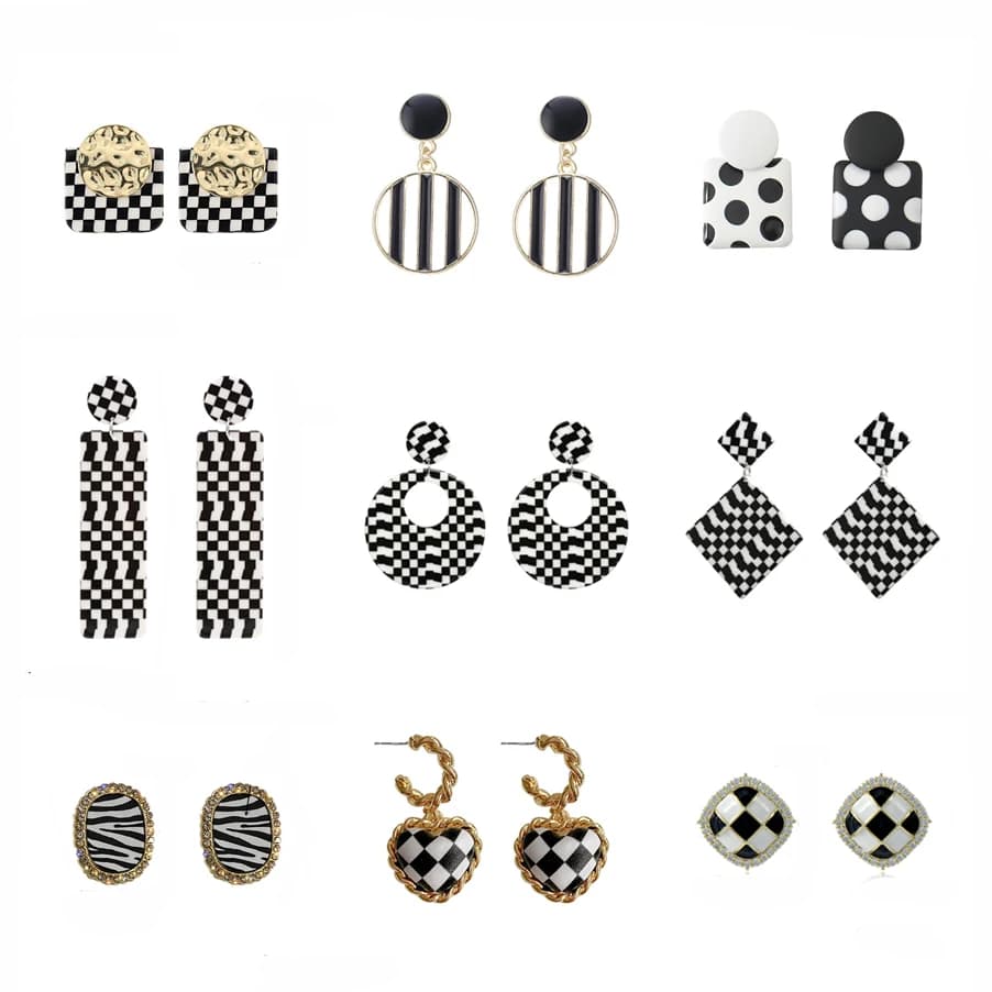 25 Styles New Acetat Black White Stripe Round Drop Earrings For Women Double Layers Triangle Square Leaf Heart Ear Jewelry