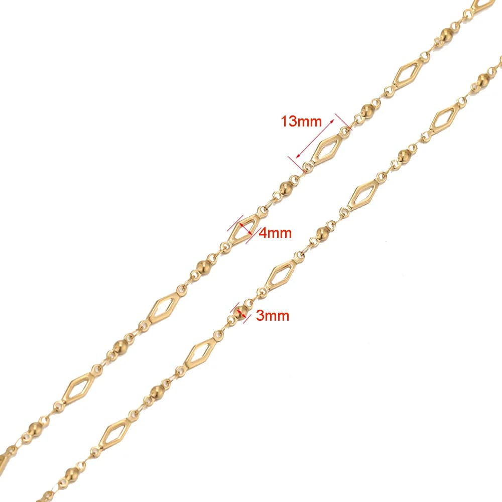 1 Meter Stainless Steel Gold Color Plated Rhombus Beads Connectors Link Chains Jewelry Making Chain for DIY Necklace Body Chains