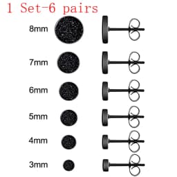WKOUD 1/6 Pairs Of Round Earrings Set Punk Fashion Stainless Steel Hypoallergenic Matte Matte Black 3mm-8mm For Men Women