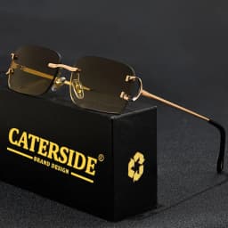 CATERSIDE Rectangular Sunglasses Men Rimless White Copper Small Square Sun Glasses For Women Gradient Lens Outdoor Eyewear UV400