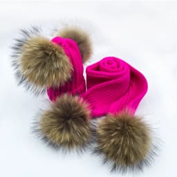 Parent-Child Winter hats Cute Baby fur Pompon Hat Scarf Sets Real Natural Fur Ball Caps Mother Kids Warm Knitted Hats Winter Bea