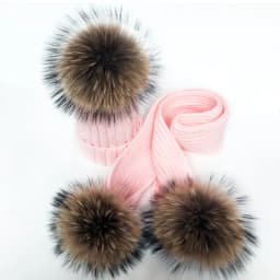 Parent-Child Winter hats Cute Baby fur Pompon Hat Scarf Sets Real Natural Fur Ball Caps Mother Kids Warm Knitted Hats Winter Bea