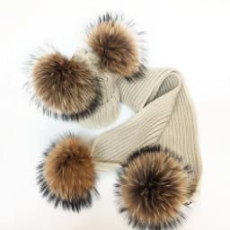 Parent-Child Winter hats Cute Baby fur Pompon Hat Scarf Sets Real Natural Fur Ball Caps Mother Kids Warm Knitted Hats Winter Bea