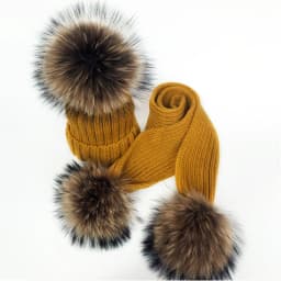 Parent-Child Winter hats Cute Baby fur Pompon Hat Scarf Sets Real Natural Fur Ball Caps Mother Kids Warm Knitted Hats Winter Bea