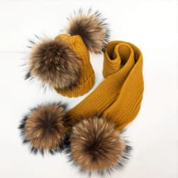 Parent-Child Winter hats Cute Baby fur Pompon Hat Scarf Sets Real Natural Fur Ball Caps Mother Kids Warm Knitted Hats Winter Bea