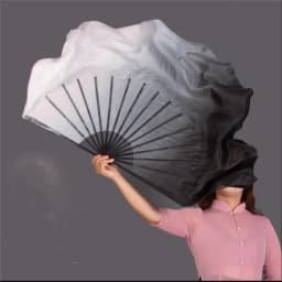 2 Layers Half Moon Real Silk Veils Double Side Fan Pair For Women Belly Dance Show Props White Black Gradient Shuimo Veil 76cm