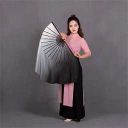2 Layers Half Moon Real Silk Veils Double Side Fan Pair For Women Belly Dance Show Props White Black Gradient Shuimo Veil 76cm