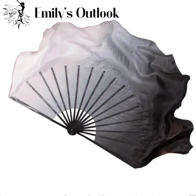 2 Layers Half Moon Real Silk Veils Double Side Fan Pair For Women Belly Dance Show Props White Black Gradient Shuimo Veil 76cm