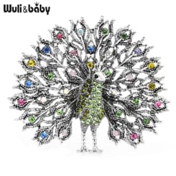 Wuli&baby Mulitcolor Big Sparkling Peacock Brooches Pins For Women Jewelry Gift 4 Colors Badge Scarf Buckle