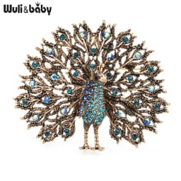Wuli&baby Mulitcolor Big Sparkling Peacock Brooches Pins For Women Jewelry Gift 4 Colors Badge Scarf Buckle