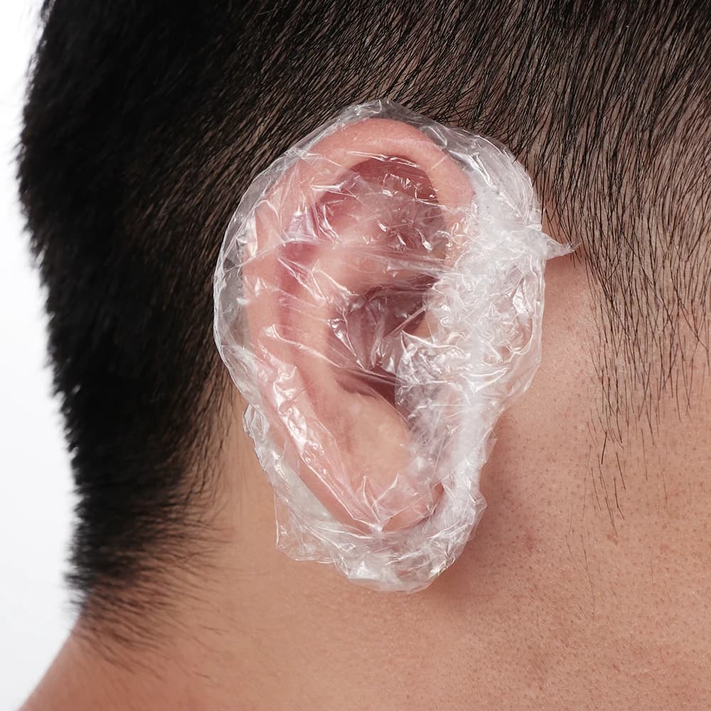 100Pcs Transparent Disposable Ear Cover Waterproof One-off Earmuffs Ear Protector Caps Plastic Bag Bath Shower Hair Dyeing Tool