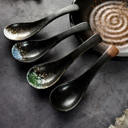 Ceramic Spoon Japanese Retro Bone China Green Black 14.5*4.5cm Rice Scoop Tableware Household Kitchen Supplies Dinnerware