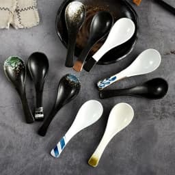 Ceramic Spoon Japanese Retro Bone China Green Black 14.5*4.5cm Rice Scoop Tableware Household Kitchen Supplies Dinnerware