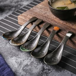 Ceramic Spoon Japanese Retro Bone China Green Black 14.5*4.5cm Rice Scoop Tableware Household Kitchen Supplies Dinnerware