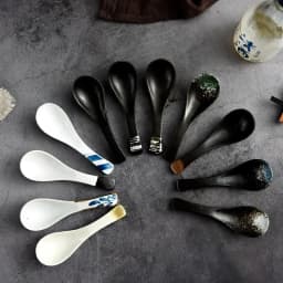 Ceramic Spoon Japanese Retro Bone China Green Black 14.5*4.5cm Rice Scoop Tableware Household Kitchen Supplies Dinnerware