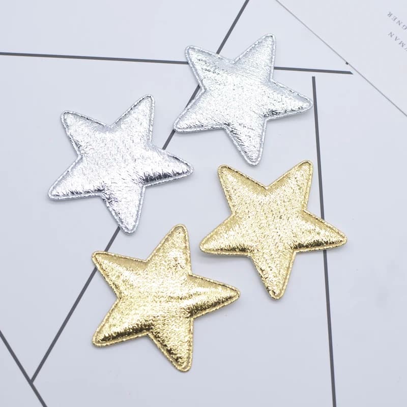 50Pcs 40mm Gold and Silver Cloth Star Applique Padded Patches for DIY Craft Clothes Hairpin Wedding Decor Accessories