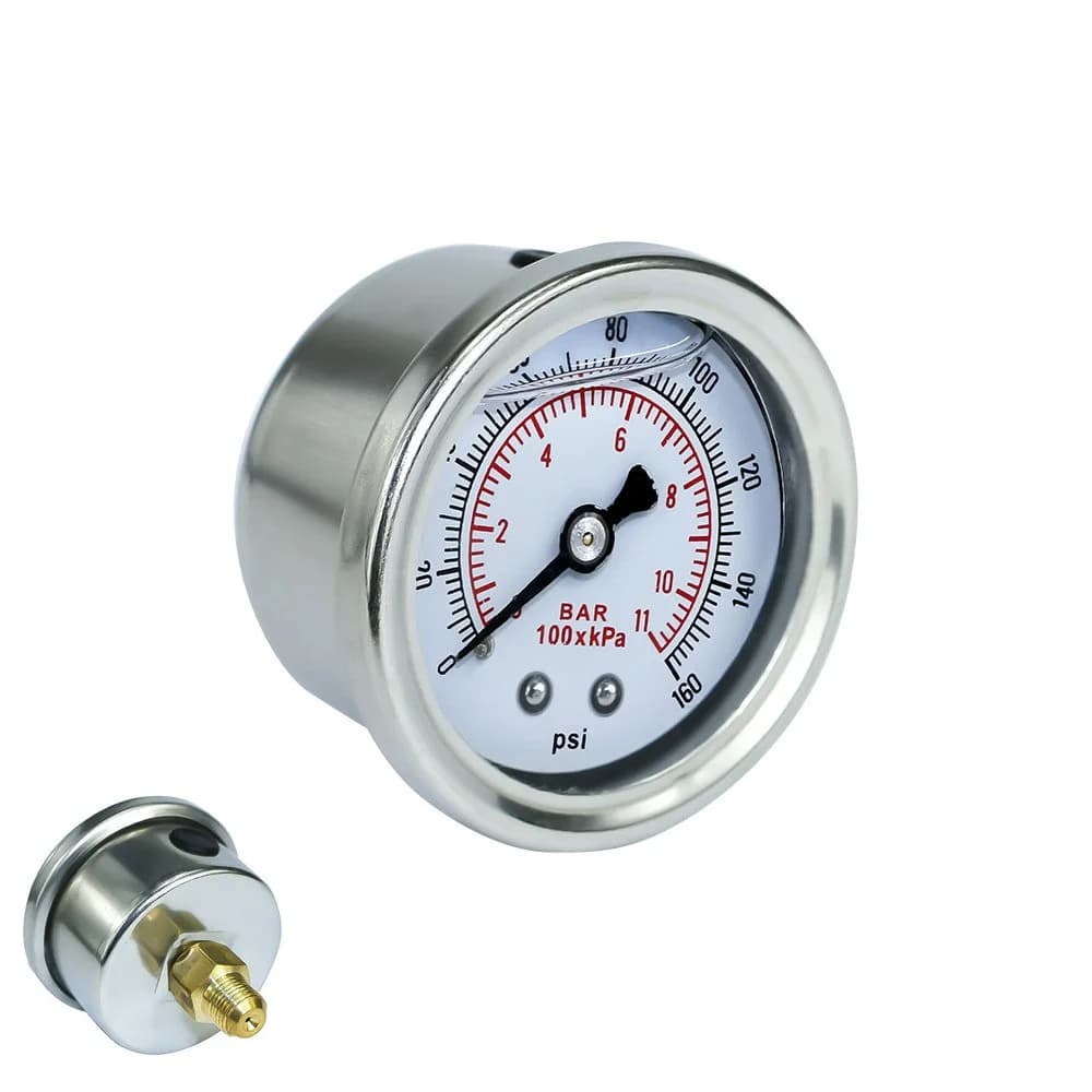 1/8 NPT Fuel Pressure Gauge Liquid 0-160 psi Oil Press Gauge Fuel Gauge White Face Universal Black