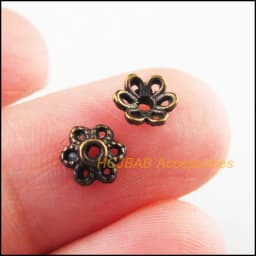 200Pcs Retro Tibetan Silver Bronze Gold Silver Color Flower Spacer End Beads Charms 6mm