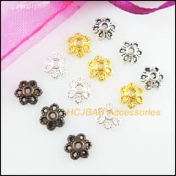 200Pcs Retro Tibetan Silver Bronze Gold Silver Color Flower Spacer End Beads Charms 6mm
