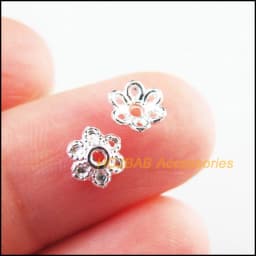 200Pcs Retro Tibetan Silver Bronze Gold Silver Color Flower Spacer End Beads Charms 6mm