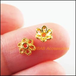 200Pcs Retro Tibetan Silver Bronze Gold Silver Color Flower Spacer End Beads Charms 6mm
