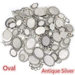 30Gram Mix Styles Antique Brone Silver Plated Zinc Alloy Pendant Blank Cameo Cabochon Base Setting Bezels Jewelry Accessories