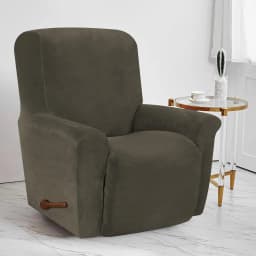 Battilo Waterproof Recliner Chair Cover Elastic Plush Lazy Sofa Cover Massage Chair Covers with Pocket Stretch Plaid Slipcover