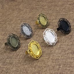 Fit 13*18mm 18*25mm Oval Cabochons Ring Blank Setting Bezel Base For DIY Making Accessories Pattern Glass 10pcs K06156