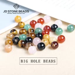 50pcs/Lot Natural Stone Big Hole Beads High Quality Amethyst Agate Jade Round Bead For For Jewelry Making Diy Bracelet Accessory