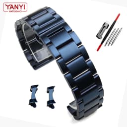 Stainless Steel Watchband Dark Blue Color Curved End Metal Wristwatches Band 18mm 19mm 20mm 21mm 22mm 23mm 24mm Watch Strap