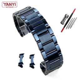 Stainless Steel Watchband Dark Blue Color Curved End Metal Wristwatches Band 18mm 19mm 20mm 21mm 22mm 23mm 24mm Watch Strap
