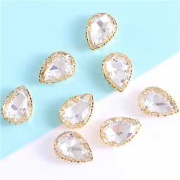 New 5 Sizes Colorful Teardrop Glass Sew On Rhienstones With Golden Base Crystal For Clothing Accessories With Rhinestones
