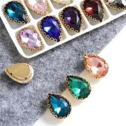New 5 Sizes Colorful Teardrop Glass Sew On Rhienstones With Golden Base Crystal For Clothing Accessories With Rhinestones