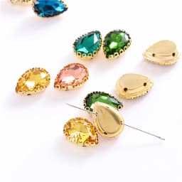 New 5 Sizes Colorful Teardrop Glass Sew On Rhienstones With Golden Base Crystal For Clothing Accessories With Rhinestones