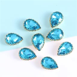 New 5 Sizes Colorful Teardrop Glass Sew On Rhienstones With Golden Base Crystal For Clothing Accessories With Rhinestones