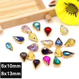 New 5 Sizes Colorful Teardrop Glass Sew On Rhienstones With Golden Base Crystal For Clothing Accessories With Rhinestones
