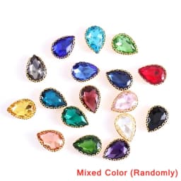 New 5 Sizes Colorful Teardrop Glass Sew On Rhienstones With Golden Base Crystal For Clothing Accessories With Rhinestones