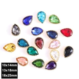 New 5 Sizes Colorful Teardrop Glass Sew On Rhienstones With Golden Base Crystal For Clothing Accessories With Rhinestones