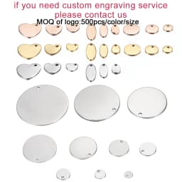 1 Bag Rose Gold Plated Heart-Shaped Water Drop Stainless Steel Charm Dog Tag Oval Blank Pendant For DIY Jewelry Making Component