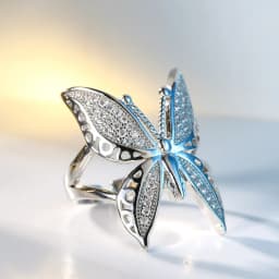 Cute Female Big Butterfly Zircon Stone 925 Sterling Silver Open Ring Simple Wedding Ring Stamp Love Engagement Sterling Ring