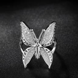 Cute Female Big Butterfly Zircon Stone 925 Sterling Silver Open Ring Simple Wedding Ring Stamp Love Engagement Sterling Ring