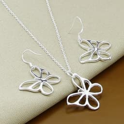 New Style 925 Sterling Silver 18-Inch Butterfly Chain Necklace Earrings Set For Women'S Wedding Engagement Party Charm Jewelry
