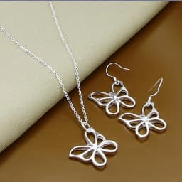 New Style 925 Sterling Silver 18-Inch Butterfly Chain Necklace Earrings Set For Women'S Wedding Engagement Party Charm Jewelry