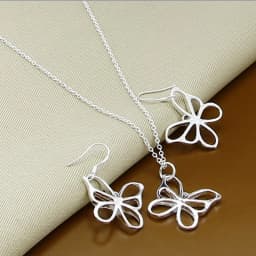 New Style 925 Sterling Silver 18-Inch Butterfly Chain Necklace Earrings Set For Women'S Wedding Engagement Party Charm Jewelry