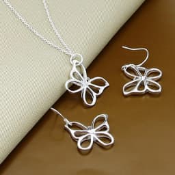 New Style 925 Sterling Silver 18-Inch Butterfly Chain Necklace Earrings Set For Women'S Wedding Engagement Party Charm Jewelry