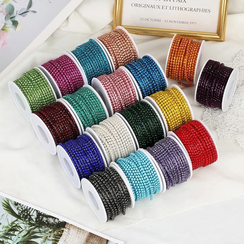 SS6-SS12 Fancy Rhinestone Chain Apparel Colorful Claw With Glass Rhinestone Dense Rhinestone Cup Chain Trim For DIY Accessories